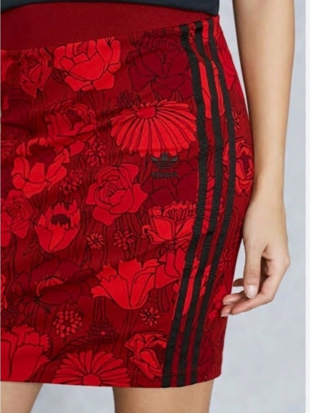 adidas Red Floral Mini Skirt with Black Side Stripes medium